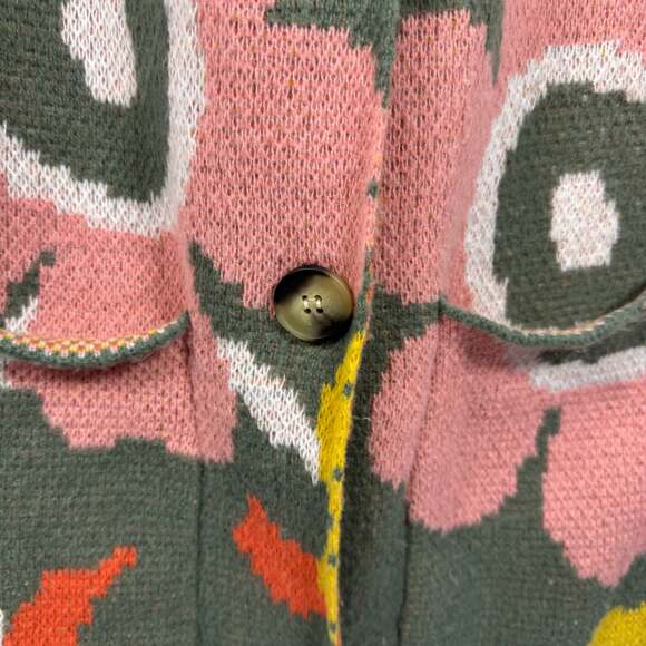 Davi & Dani Flower Bomb Knit Long Button Cardigan Sweater Jacket Size M - Picture 2 of 8